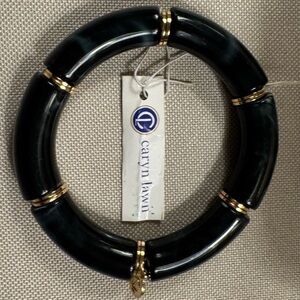 Caryn Lawn Black Segmented Bangle Bracelet w/ Gold Tone